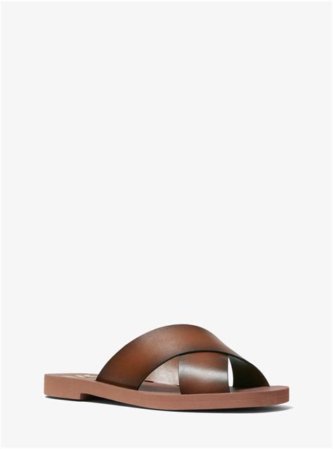 glenda slide sandals michael kors|Glenda Leather Slide Sandal .